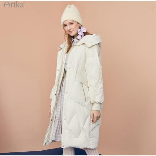 ARTKA 2020 Winter New Women Down Coat 90% White Duck Down Thicken Warm Jacket Fashion Loose Long Hooded White Down Coat YK20004D