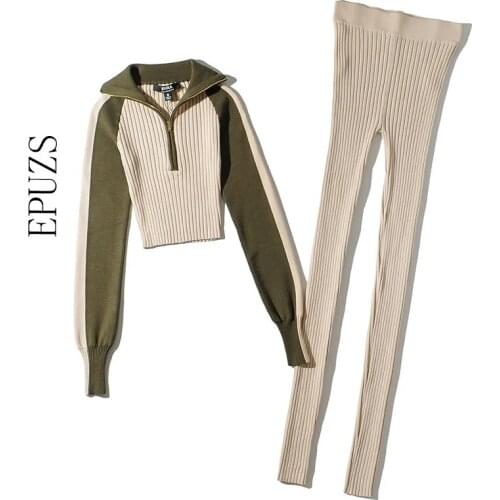 2021 sweater pant two piece set women Fashion long sleeve crop sweater + high waist pants women pant tracksuit Outfit 2021