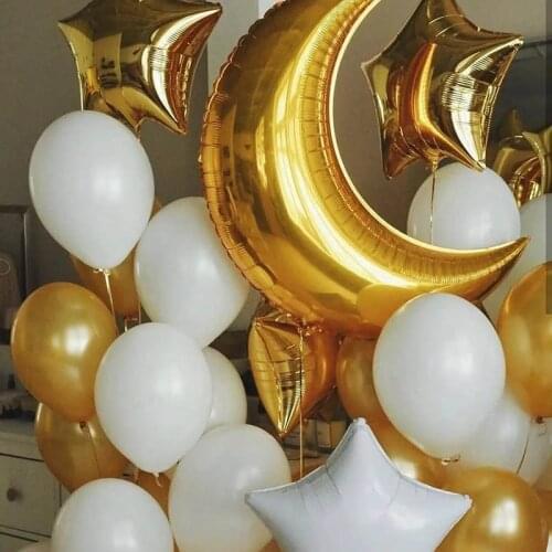 1set 36 Inch Large Gold Silver Moon 18 Inch Foil Balloons Mixed Confetti Balls Birthday Party Wedding Decor Supplies Air Helium