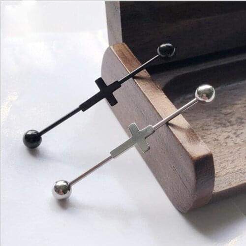 1PCS Vintage Black Silver Industrial Barbell Earrings Piercing Long Bar Cartilage Scaffold Piercing Ear Helix Tragus Body Jewery