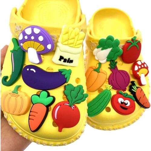 10PCS/Set New Vegetables Icon Shoes Charms Radish Carrot Green Pepper Decoration For Wristband PVC Croc Jibz Accessories