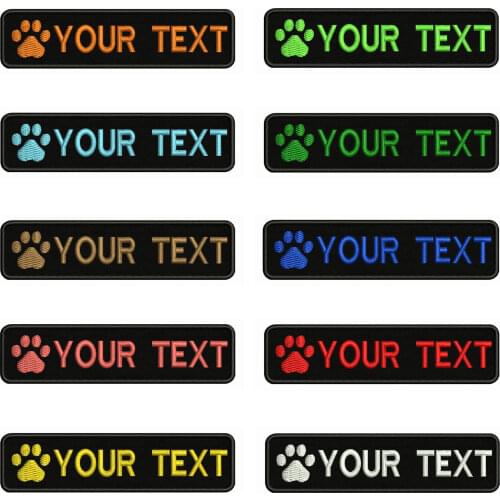 Dog Paw logo Dog footprints 10X2.5cm Embroidery Custom Name Text Patch Stripes badge Iron On Or Velcro Patches For Dog Collar