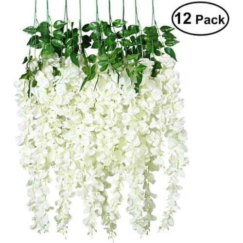 12 Pcs Artificial Silk Wisteria Ivy Vine Green Leaf Vine Garland Simulation Props 90CM for Wedding Party Decoration