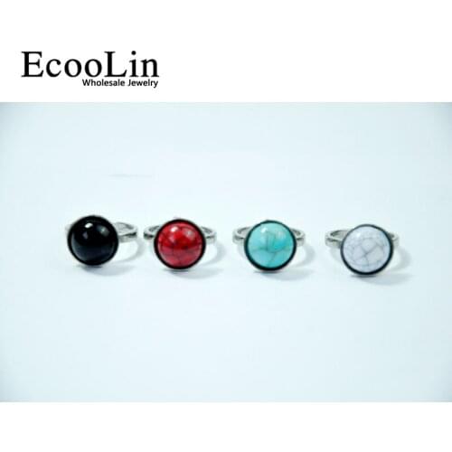 150Pcs EcooLin Brand Fashion Turquoisee Stone Stainless Steel Rings For Women Jewelry Lots Bulk LR4030
