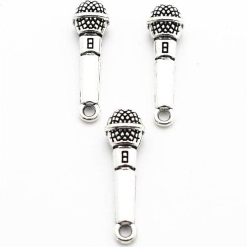 20pcs/lot Silver Alloy Microphone Dangle Charms Lobster Clasp Hanging Charm For Bracelet&Pendant Necklace