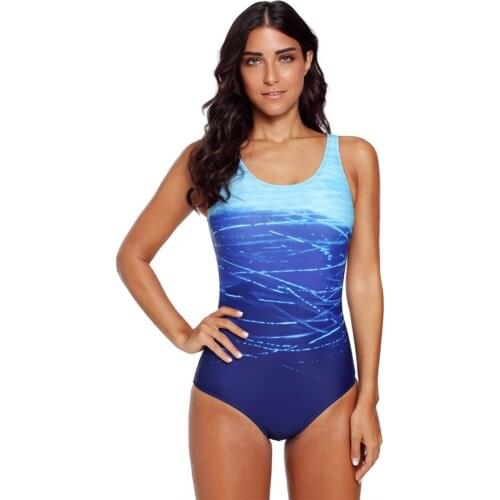 2019 One Piece Swimwear Women Printed Competitive Swimsuit Women Sport Swimming Suits Back Bandage Monokini Beach Wear