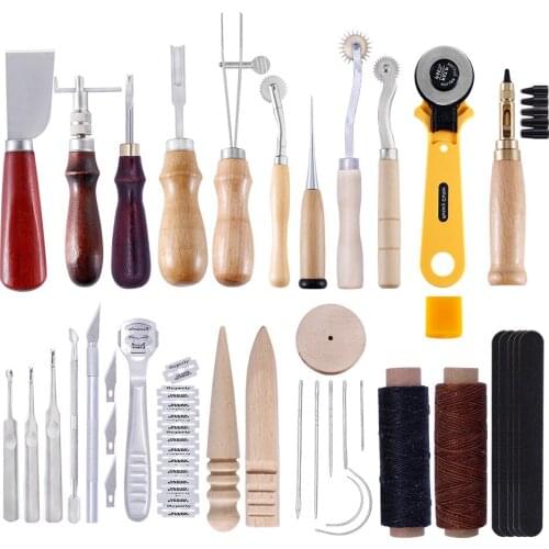 25pcs Professional Leather Craft Tools Kit Hand Sewing Stitching Punch Carving Work Hole Saddle Groover Set Accessories DIY