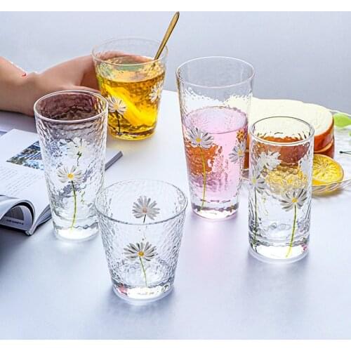 250-450ml Ins Hand-Painted Small Daisy Wie Glass Hammer Creative Pop Daisy Pattern Cool Drinks Cup Multi-purpose Chrysanthemum