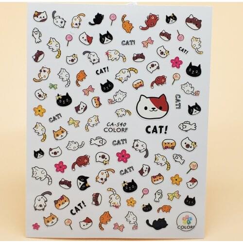 3D Nail Sticker Girl Manicure Decals Decoration Stickers for Nails Cute Cat Candy Fish Design Nail Art Sticker Accessories