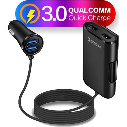 4 USB Ports Portable 3.0 Auto Fast Charging Charger 4U Charge Adapter Rear Seat Auto-Charger