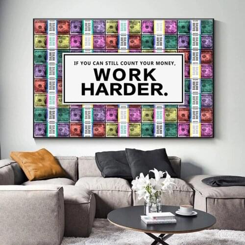 Abstract Money Work Harder Inspirational Canvas Painting Modern Prints And Posters Wall art Pictures For living room Home Decor