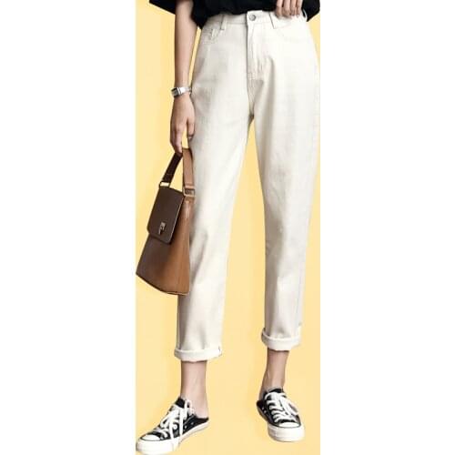 Beige Boyfriend Harem Jeans For Women Loose Vintage Womens Wide Jeans With High Waist Cotton Jean Female Boyfriend Denim Pants