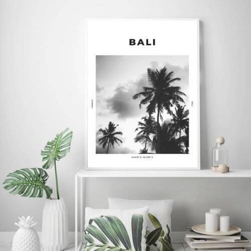 Bali Black White Photography Poster Tropical Wall Art Coordinates Canggu Ubud Palm Tree Canvas Painting Picture Print Home Decor