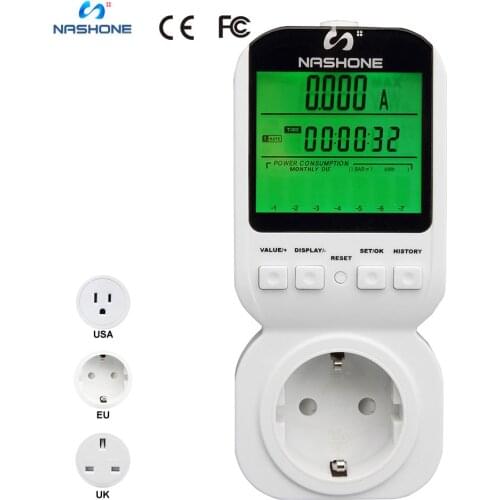 Digital Wattmeter 220V EU Wattmeter Socket Flow Watt Meter Outlet AC AMP Consumption Power Meter Electric Fr US Energy Meter UK
