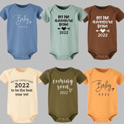Baby Coming Soon 2022 Pregnancy Announcement Baby Cotton Bodysuit Summer Boys Girls Romper Body Pregnancy Reveal Clothes