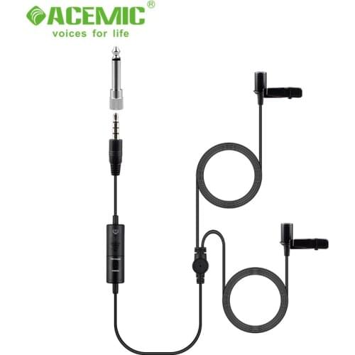 ACEMIC EM2 Two Double Mic Low handling noise Omni-directional condenser Lavalier Microphone for Smartphones Camera/Mobile