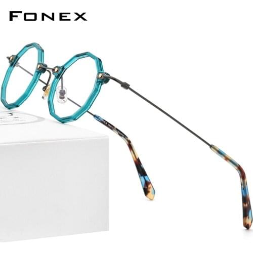 FONEX Acetate Titanium Glasses Frame Women 2021 New Vintage Retro Polygon Prescription Eyeglasses Men Spectacles Eyewear F85685
