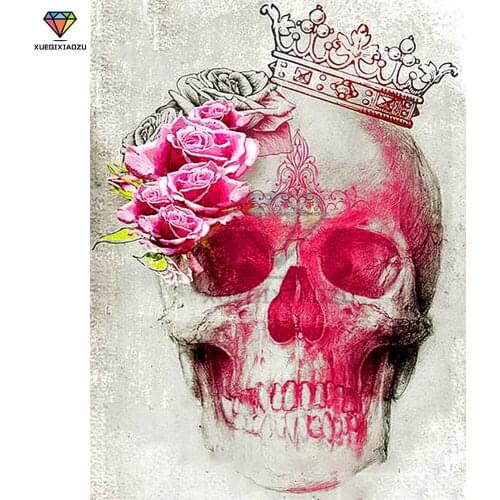 XUEQIXIAOZU Full Round Pink Skull Diamond Embroidery Diamond Drawing 5D DIY Diamond Setting Mosaic Painting Decorate Gifts New