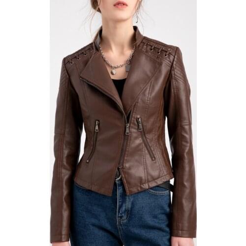 Women PU Leather Jackets Autumn Winter Fashion Short Solid Color Waterproof Coats Long Sleeve Thick Keep Warm Zipper Jacket