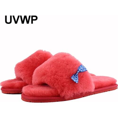 Hot Sale Fashion Women Sheepskin Fur Slippers Indoor Slippers Shoes Home Footwear Female Warm Wool Winter Slippers