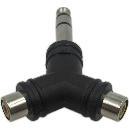 Top Deals 2x Audio Splitter 1 Stereo 6.35mm 1/4 inch Male Plug to 2 RCA Female Jack Y Adapter