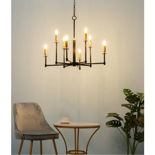 American retro chandelier light luxury industrial style Nordic living room bedroom dining room study copper black lamps
