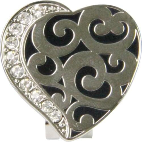 Golf Ball Marker with Detachable Hat Cap Clip Golfer Gift Metal Heart Shape - Size 3 x 3cm