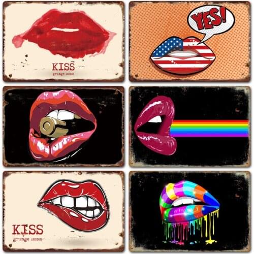 Sexy Ladys Red Lips Art Painting Metal Iron Craft Hanging Signs For Bar Cafe Modern Home Decoration Retro Tin Sign Plate Plaque
