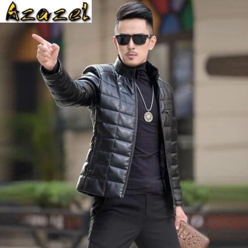 Large size Mens short mink stand collar winter coat men slim warm tide motorcycle jackets Korean new male leather down jacket