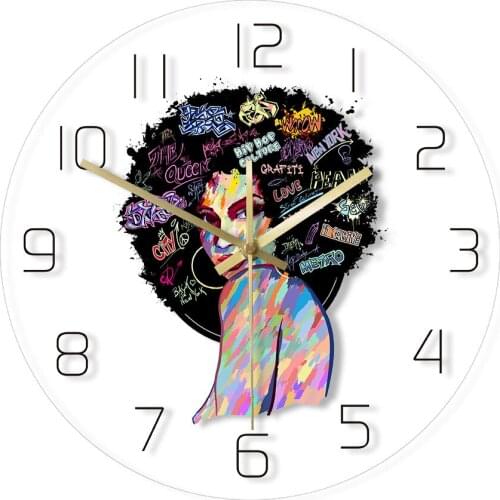 African American Woman Painting Silhouette Acrylic Printed Wall Clock Abstract Wall Art Contemporary Home Decor Mute Wall Watch