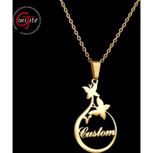 Goxijite Personalized Name Butterfly Necklace Stainless Steel Nameplate Pendant Necklace For Women Kid Best Gift