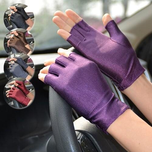 Sexy Summer Dance Ice Silk Thin Gloves Half Finger Bike Gloves Women Men Solid Color Sunscreen Tight Fingerless Driving Gloves