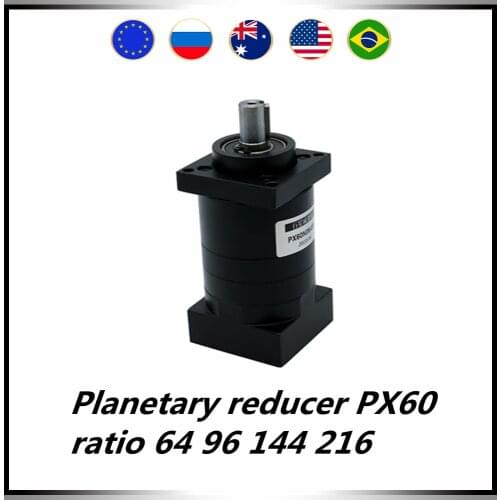 Planetary reducer PX60 suit for Nema24 60 stepping servo motor ratio 64 96 144 216 input hole 14mm output shaf 14mm with 5mm key