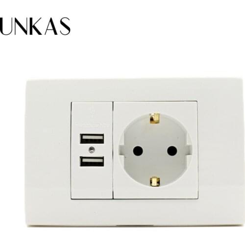 UNKAS Wall USB Socket Plug Grounded 118mm*80mm 16A EU Standard Outlet With 1000mA Dual USB Socket Charger Port for Mobile
