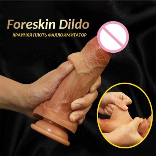 Silding Foreskin Dildos Female Masturbation Penis Liquid Silicone Huge Dildos for Anal Sex Toys Suction Strapon Dildo Fake Dicks