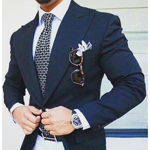 Wide Peak Design Navy Blue Business Suits for Men Wedding Groom Tuxedo Terno Masculino Groomsmen Outfits 2 Pieces Slim Fit