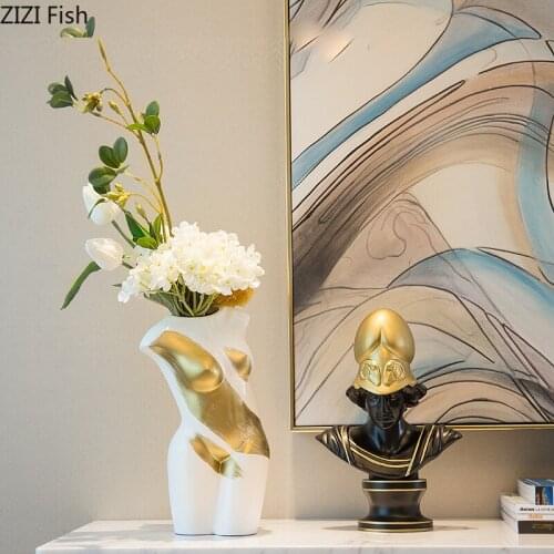 Nordic Resin Athena Body Vase Ornament Creative Athena Character Sculpture Art Living Room Desktop Flower Vase Home Decoration