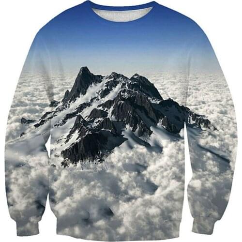 Autumn Winter Mens Sweatshirt New Fashion Harajuku Style Mountain Cloud Graphic 3D Print Hoodie Long Sleeve Crewneck Sweat Tops