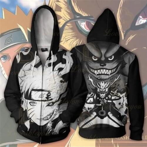 Anime Naruto Sweatshirt Men and Women Zipper Hoodies UZUMAKI 3d Print Hooded Jacket for Boys Cosplay Costume Harajuku Streetwear