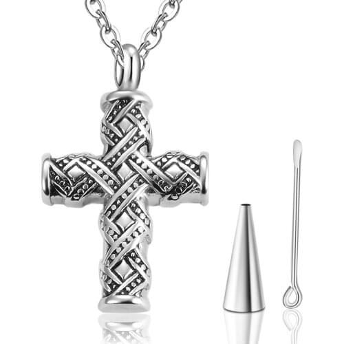 Vintage Cross Stainless Steel Cremation Jewelry Urn Necklace For Ashes Keepsake Memorial Pendant For Women Men Dropship