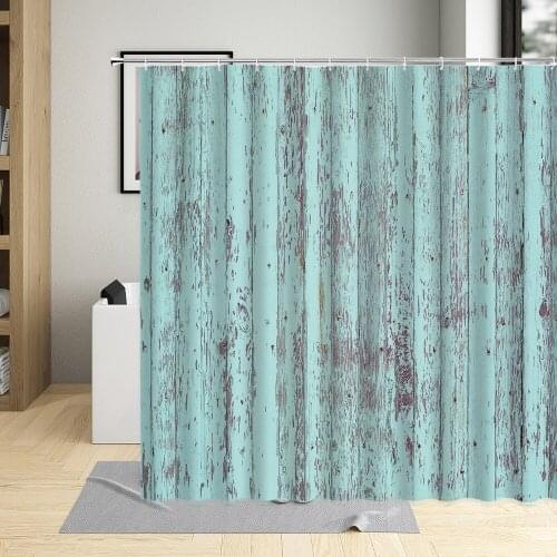 Green Wood Grain Geometric Printing Bath Curtains Polyester Fabric Waterproof Shower Curtain For Home Bathroom Decor With Hooks
