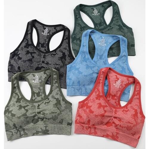 Camo Seamless Push Up Gym Fitness Bras Racerback Crop Top Women Anti-sweat Workout Yoga Sports Bras With Removable Pads