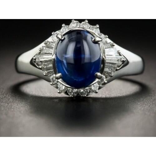 Classic Vintage Create Blue Sapphire Ring 925 Silver Fine Jewelry Gemstone for Women Anniversary Engagement Gift Wholesale