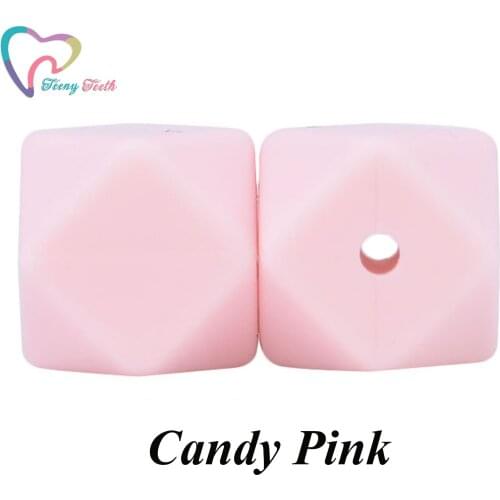 Teeny Teeth 10 PCS Candy Pink Silicone 14-17 MM Hexagon Baby Beads Food Grade Chewable Soft Jewelry Baby Nursing Geometric Beads