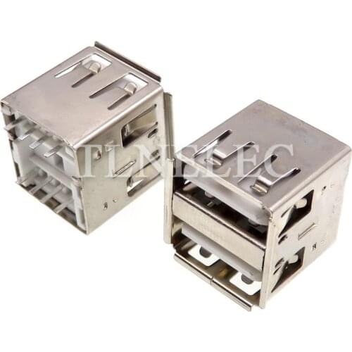 10pcs USB 2.0 Type-A Female Solder Jacks Connector 8 Pins Vertical-type Plug Interface Double Jack-plug Crimp Edge Socket