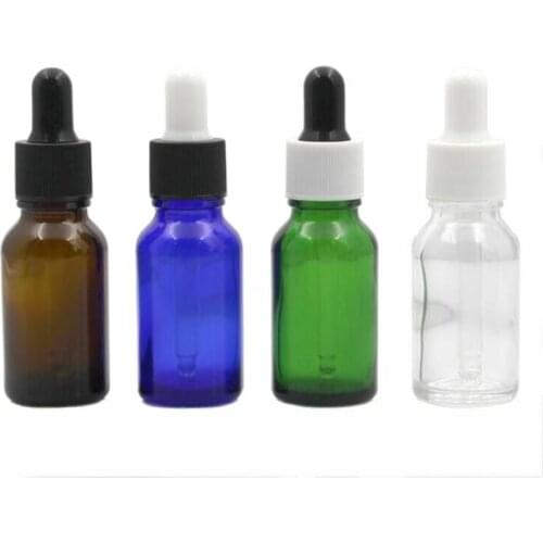 20ml 50pcs blue/clear/green/brown glass bottle for essential oil liquid serum complex recovery skin care cosmetic packing