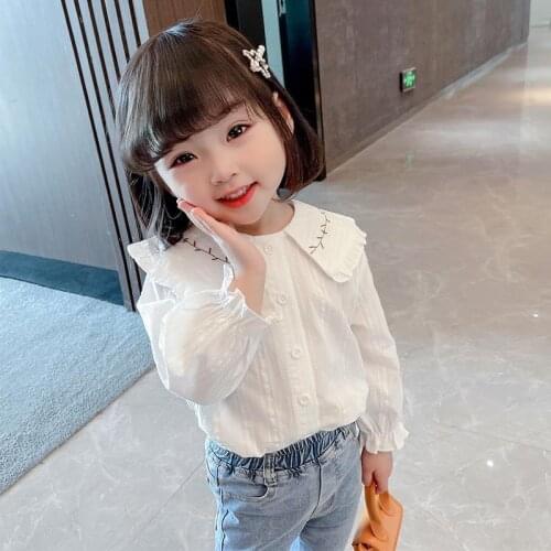 2021 Girls Cotton Blouses Embroidery Collar Shirts Sweet Girl Baby Tops Fashion Princess Children Clothes 2-10age