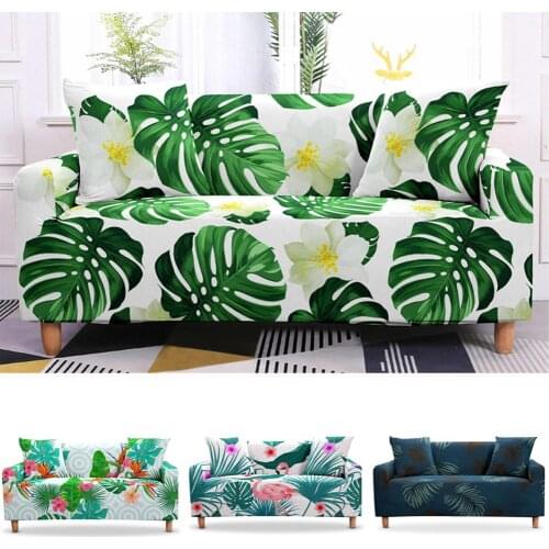3D Digital Tropic Leaves Cotton Elastic Slipcovers Stretch Sofa Cover for Living Room 2/3 Seater Couch Cover Home Decoration