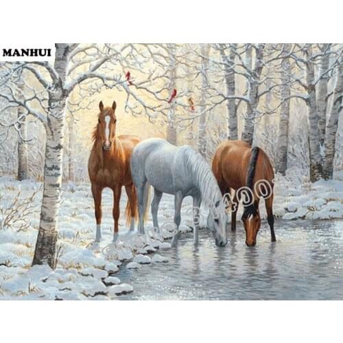 DIY Diamond Painting Cross Stitch Snow horses Needlework 5D Diamond Mosaic 3D Diamond Embroidery Painting Rhinestones BFC197