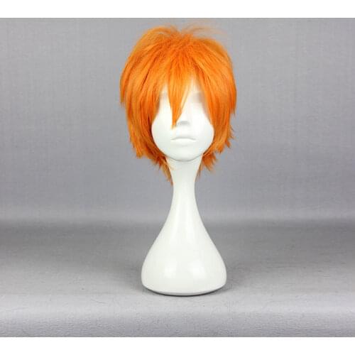 Anime Haikyuu!! Shoyo Hinata Short Orange Costume Cosplay Wigs Halloween Party Prop Hair + Cap for Mens Womens Unisex